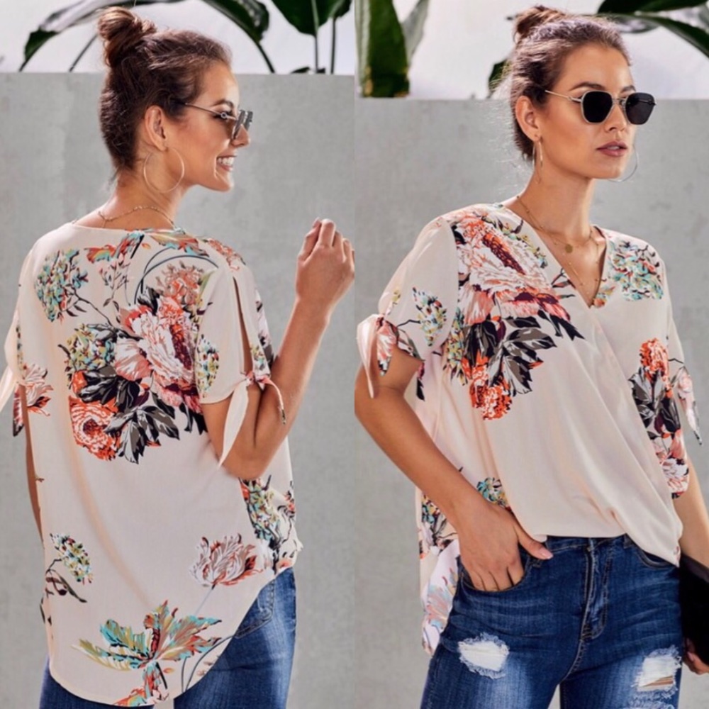 Floral Surplice Top S M L - Picture 2 of 2
